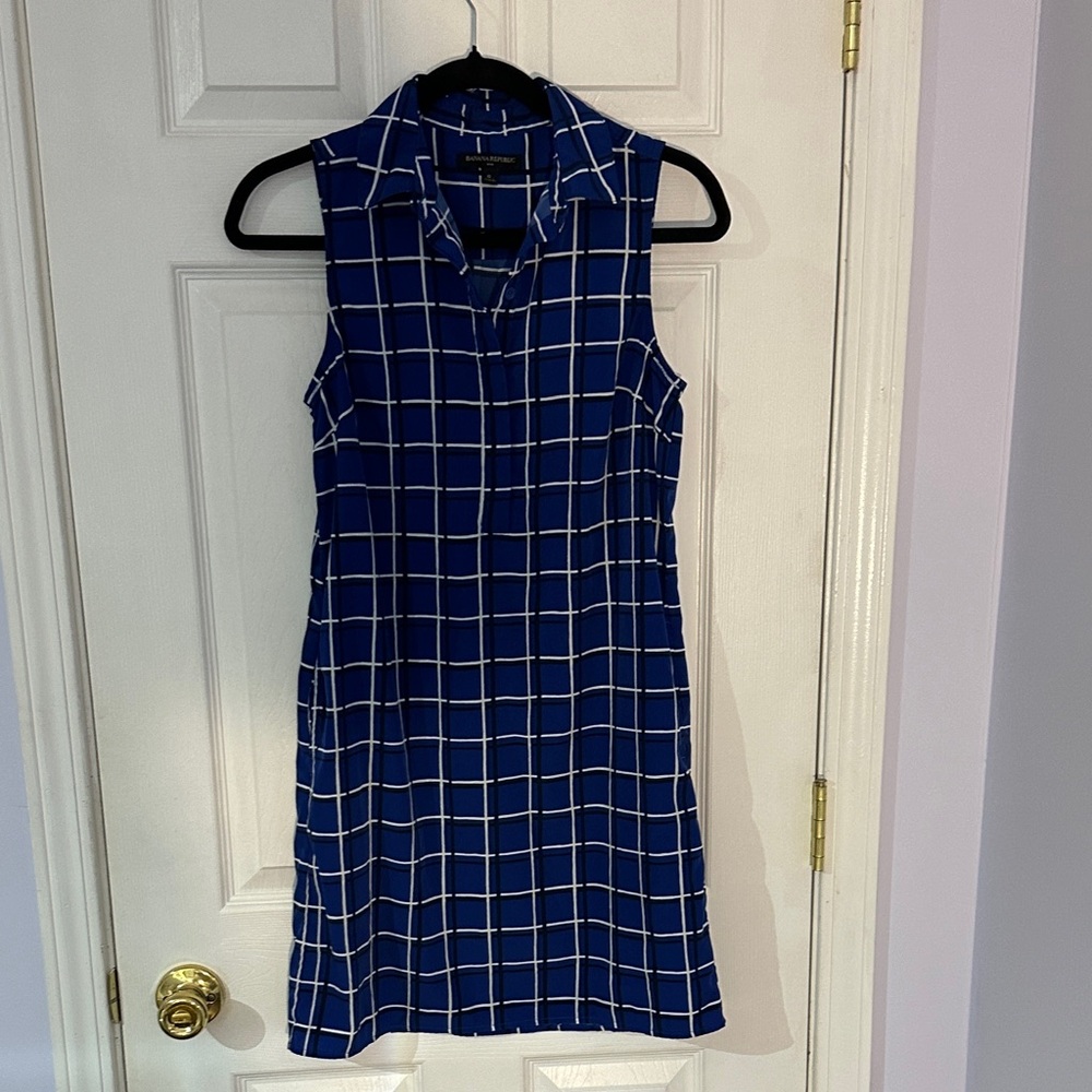 Banana Republic Blue and White Plaid Dress (Size: 0)